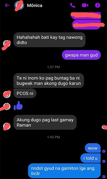 Te ni inom ko pag buntag ba ni bugwak man akong dugo karun. PCOS ni. Akong dugo pag last gamay raman