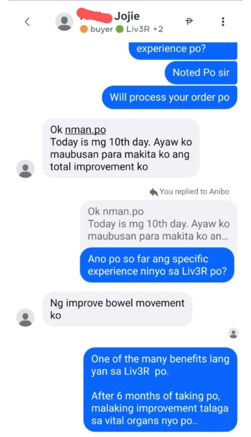 Liv3r Testimonials - Ok naman po. Today is my 10th day. Ayaw ko maubusan para makita ko ang total improvement ko.

Nagimprove ang bowel movement ko.