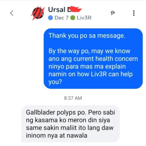 Liv3r Testimonials - Gallblader polyps po. Pero sabi ng kasama ko meron din siya same sakin maliit ito lang daw ininom niya at nawala.