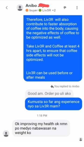 Liv3r Testimonials - Ok improving my health ok naman po medyo nababawasan na weight ko.