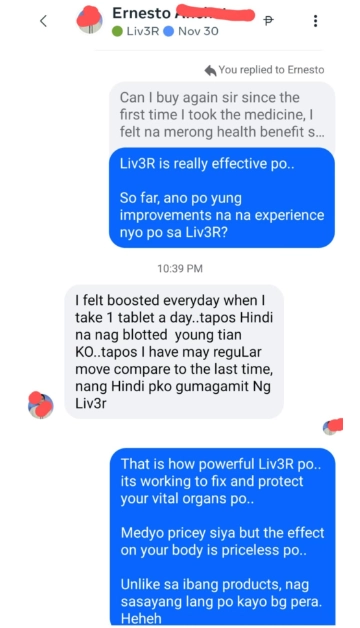 Liv3r Testimonials - I feel boosted everyday when I take 1 tablet a day. Tapos hindi na nagbloated yung tiyan ko. Tapos I have my regular move compare to the last time nang hindi pa ako gumagamit ng Liv3R.