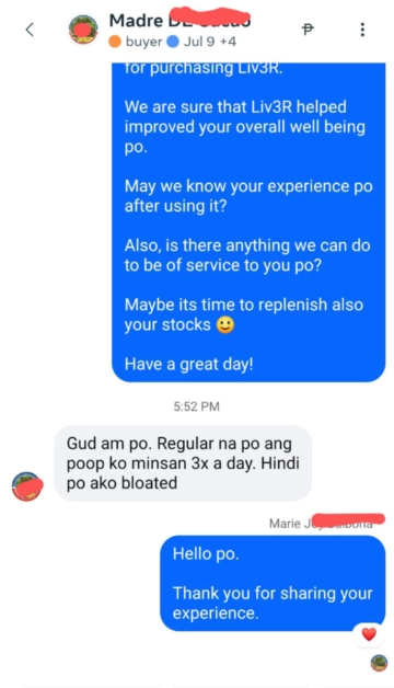 Liv3r Testimonials - Regular na po ang poop ko minsan 3x a day. Hindi na po ako bloated.