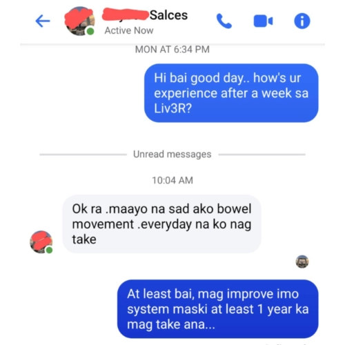 Liv3r Testimonials - Ok ra. Maayo na sad ako bowel movement everyday na ko nag take.