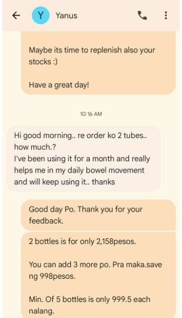 Liv3r Testimonials - Re order ko 2 tubes. Ive been using it for a month and really helps me in daily bowel movement and will keep using it. Thanks.