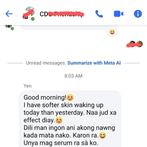 EGF Serum Testimonials - I have a softer skin waking up today than yesterday. Naa jud xa effect diay. Dili man ingon ani akong nawng kada mata nako. Karon ra. Unya mag serum ra sa ko.
