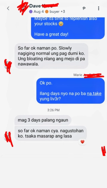 Liv3r Testimonials - So far op naman po. Slowly nagiging normal yung pagdumi ko. Yung bloating nalang ang medyo di pa nawawala. Mag 3 days palang ngayon. So far ok naman sya. Nagustohan ko. Tsaka masarap ang lasa.