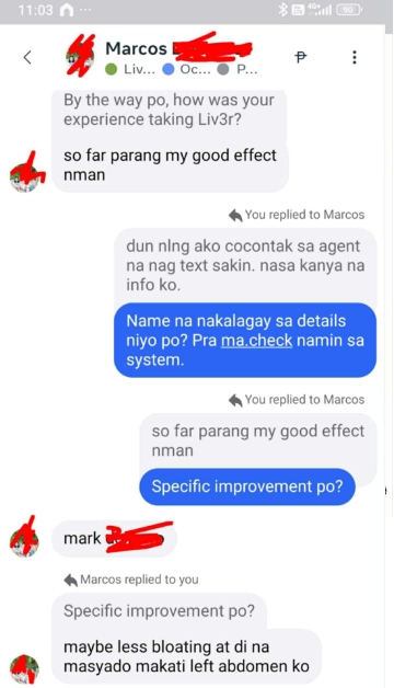 Liv3r Testimonials - So far may good effect naman. Less bloating at di na masyado makati ang left abdomen ko.