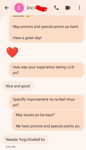 Liv3r Testimonials - Nice and good experience. Nawala yung bloated ko.