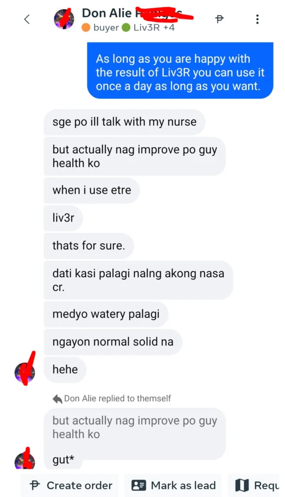 Liv3r Testimonials - Actually nag improve po gut health ko when I use ETRE Liv3R thats for sure. Dati kasi palagi nalang akong nasa CR. Medyo watery palagi, ngayon normal solid na.