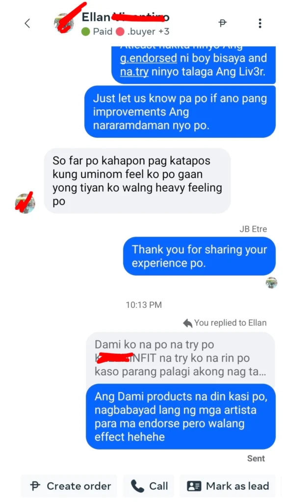 Liv3r Testimonials - So far po kahapon pagkatapos kung uminom, feel ko po gaan yong tiyan ko. Walang heavy feeling po.