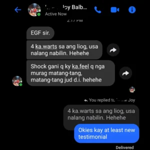EGF Serum Testimonials - 4 ka warts sa akong liog, usa nalang nabilin. Shock gani ko kay ka feel ko nga murag matang-tang, matang-tang jud di ay.