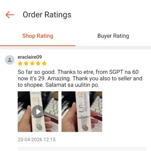 Liv3r Testimonials - So far so good. Thanks to ETRE, from SGPT na 60, now it's 29. Amazing. Salamat sa uulitin po.