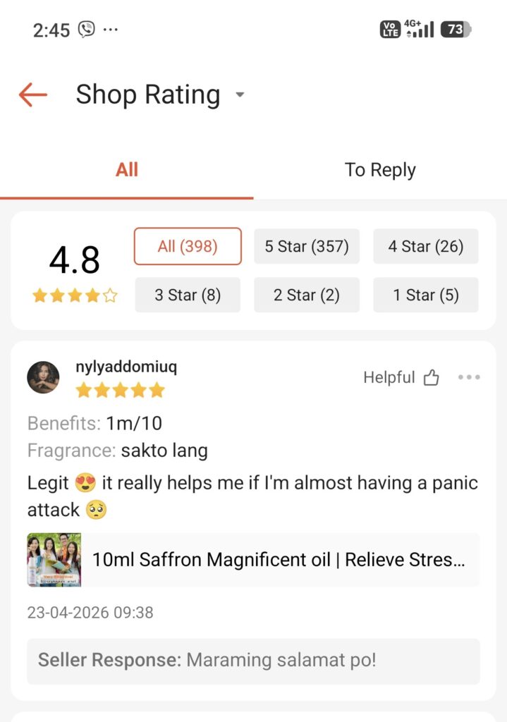 Saffron Magnificent Oil Testimonials - Legit. It really helps me if I'm almost having a panic attack.