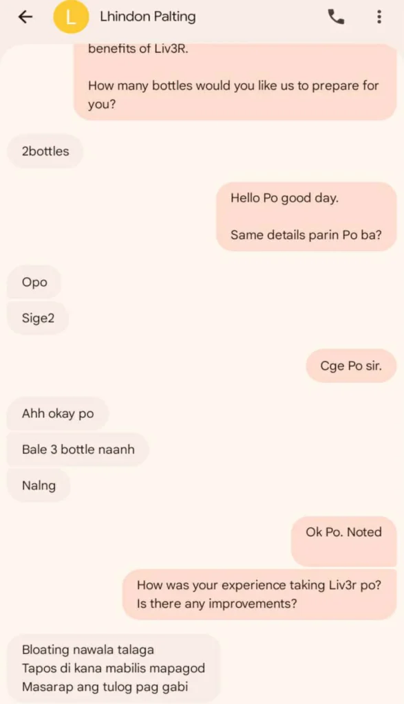 Liv3r Testimonials - Bloating nawala talaga, tapos di na mabilis mapagod. Masarap ang tulog pag gabi.