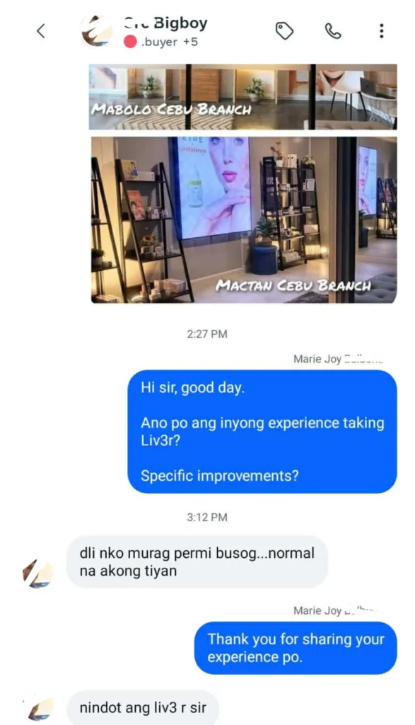 Liv3r Testimonials - Di nako murag permi busog. Normal na akong tiyan. Nindot ang Liv3r.