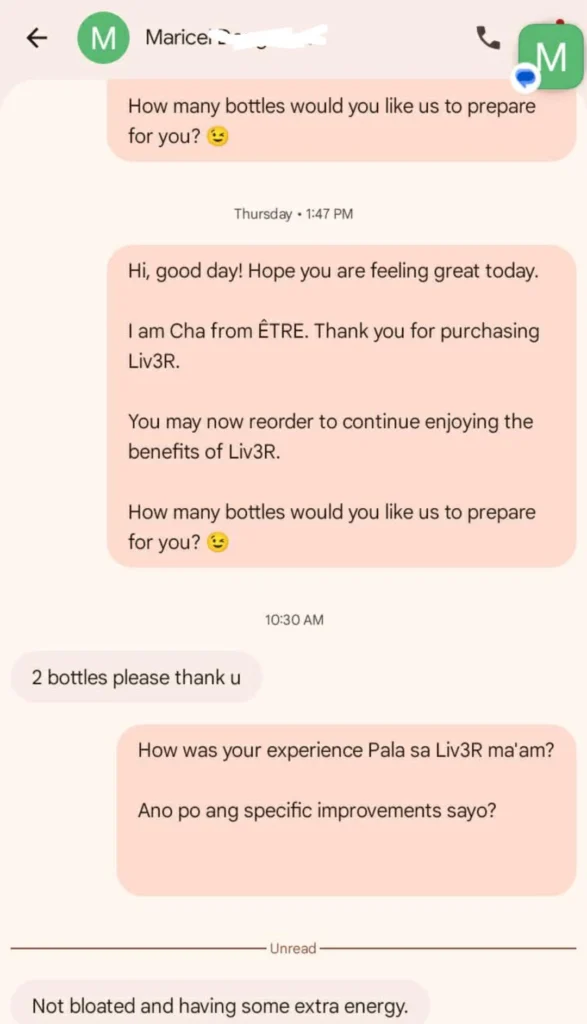 Liv3r Testimonials - Not bloated and having some extra energy.