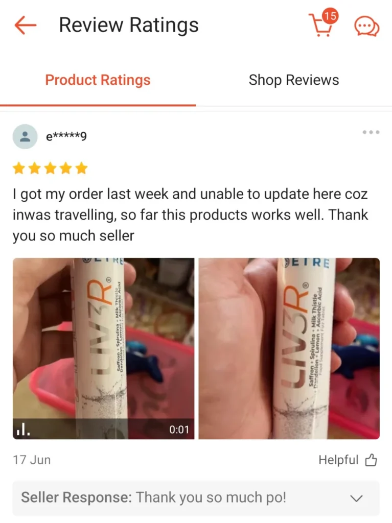 Liv3r Testimonials - So far this products works well. Thank you so much seller.