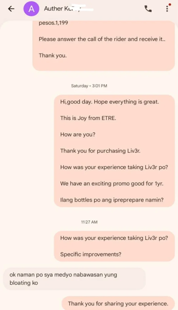 Liv3r Testimonials - Ok naman siya, medyo nabawasan yung bloating ko.