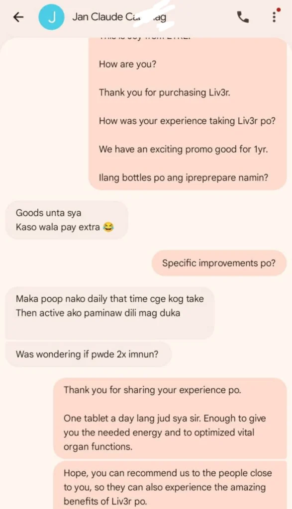 Liv3r Testimonials - Maka poop nako daily that time sige kog take. Then active ako paminaw dili mag duka.