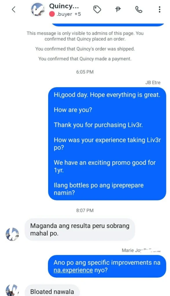Liv3r Testimonials - Maganda ang resulta. Bloated nawala.