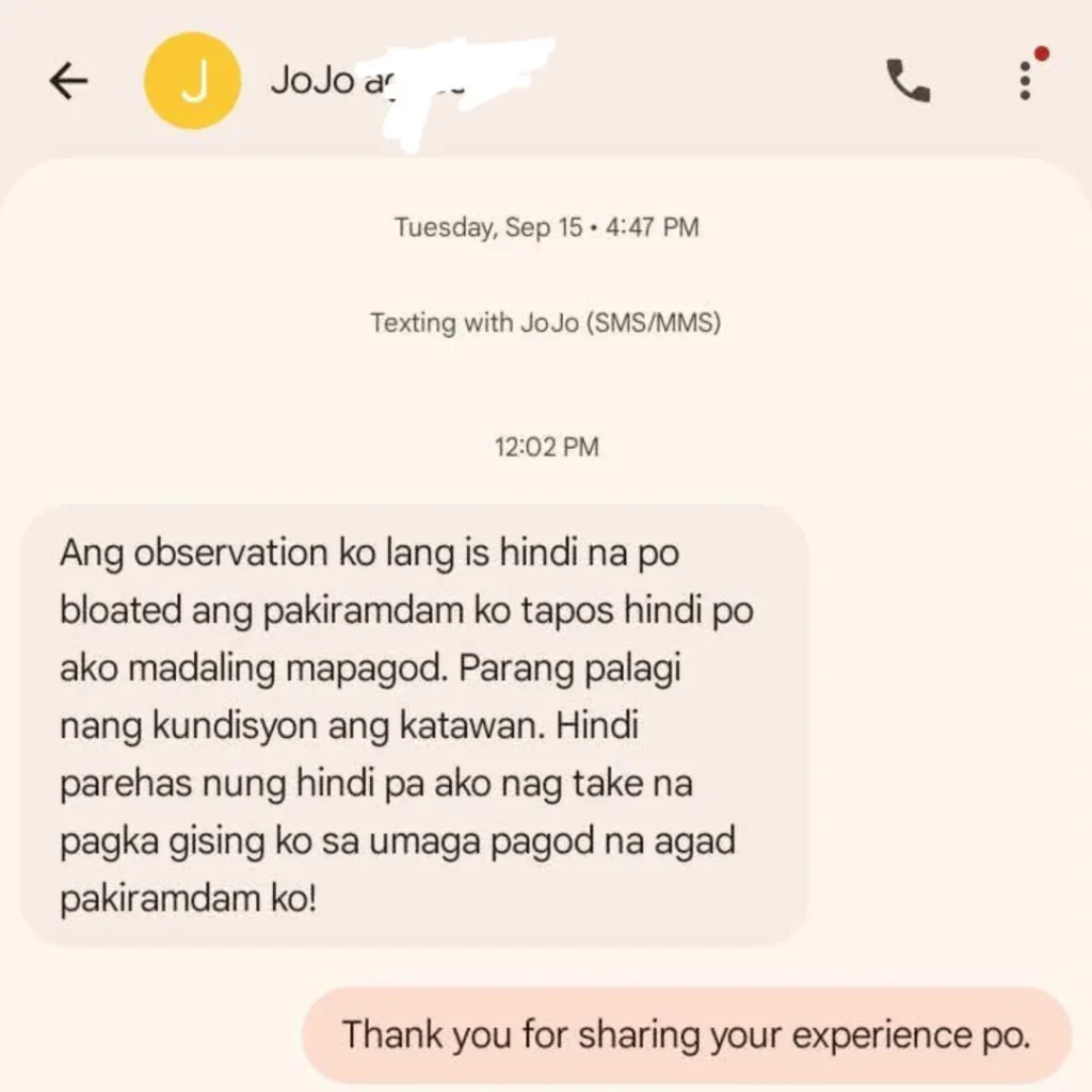 Liv3r Testimonials - Ang observation ko lang is hindi na po bloated ang pakiramdam ko tapos hindi po ako madaling mapagod. Parang palagi nang kundisyon ang katawan. Hindi parehas noong hindi pa ako nagtake na pagkagising ko sa umaga, pagod na agad pakiramdam ko!