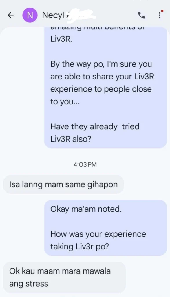 Liv3r Testimonials - Ok kaayo, mawala ang stress.