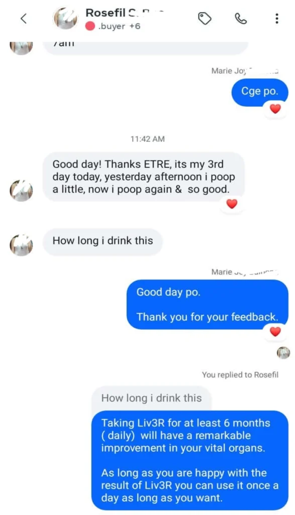 Liv3r Testimonials - Thanks ETRE, its my 3rd day today. Yesterday afternoon I poop a little, now I poop again & so good.