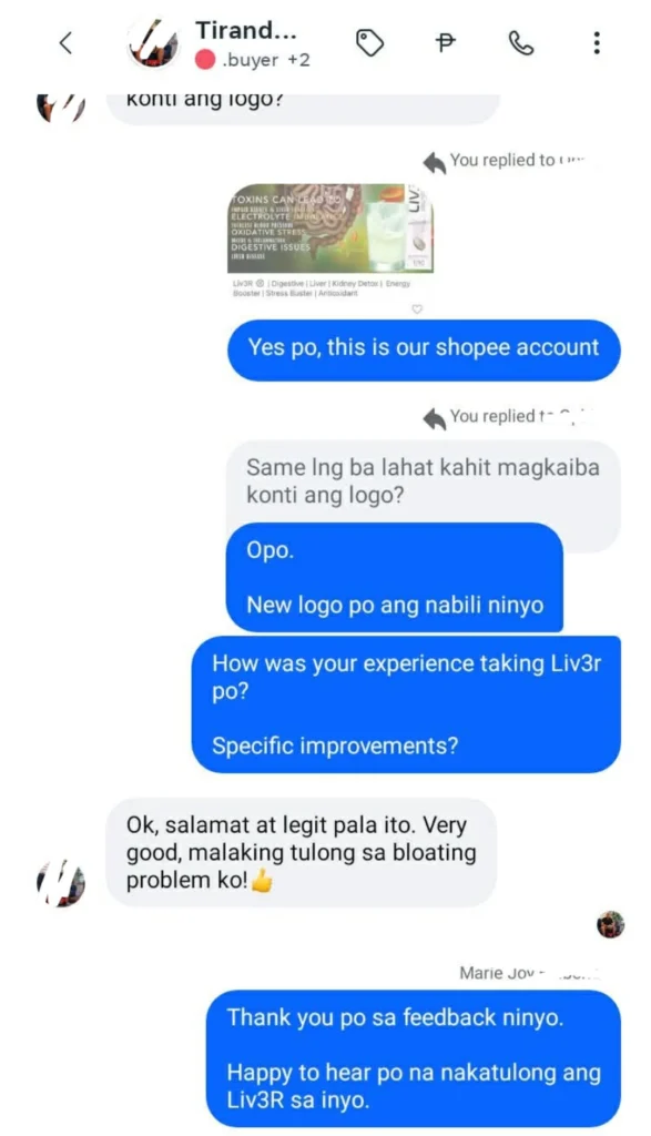 Liv3r Testimonials - Salamat legit pala ito. Very good, malaking tulong sa bloating problem ko!